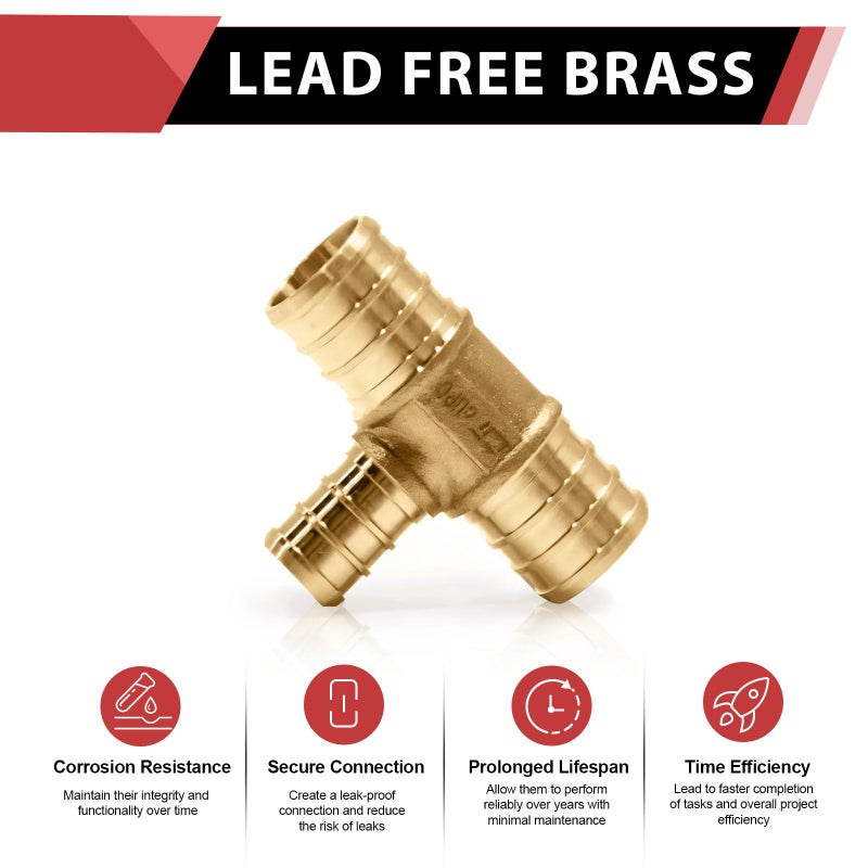 EFIELD (Pack of 10) Efield 3/4" X 3/4" X 1/2" Pex Reducing Tee Brass Barb Crimp Fittings, ASTM F1807,(PEX1807077) - Image 3
